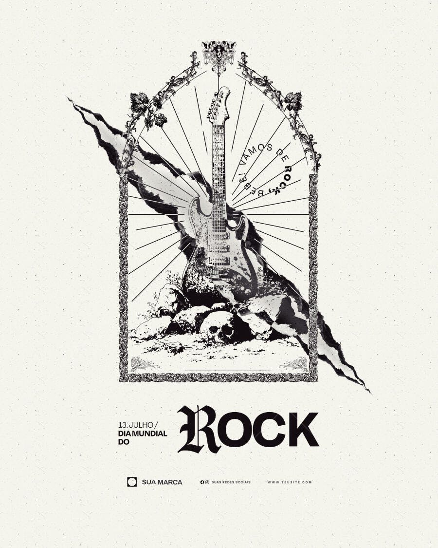 Post Instagram Dia Mundial do Rock 13 Julho PSD Editável