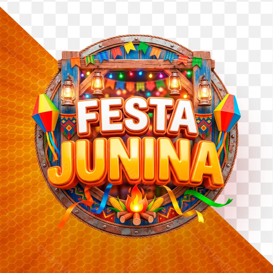 Selo 3D Festa Junina Arraial Temático PNG Transparente