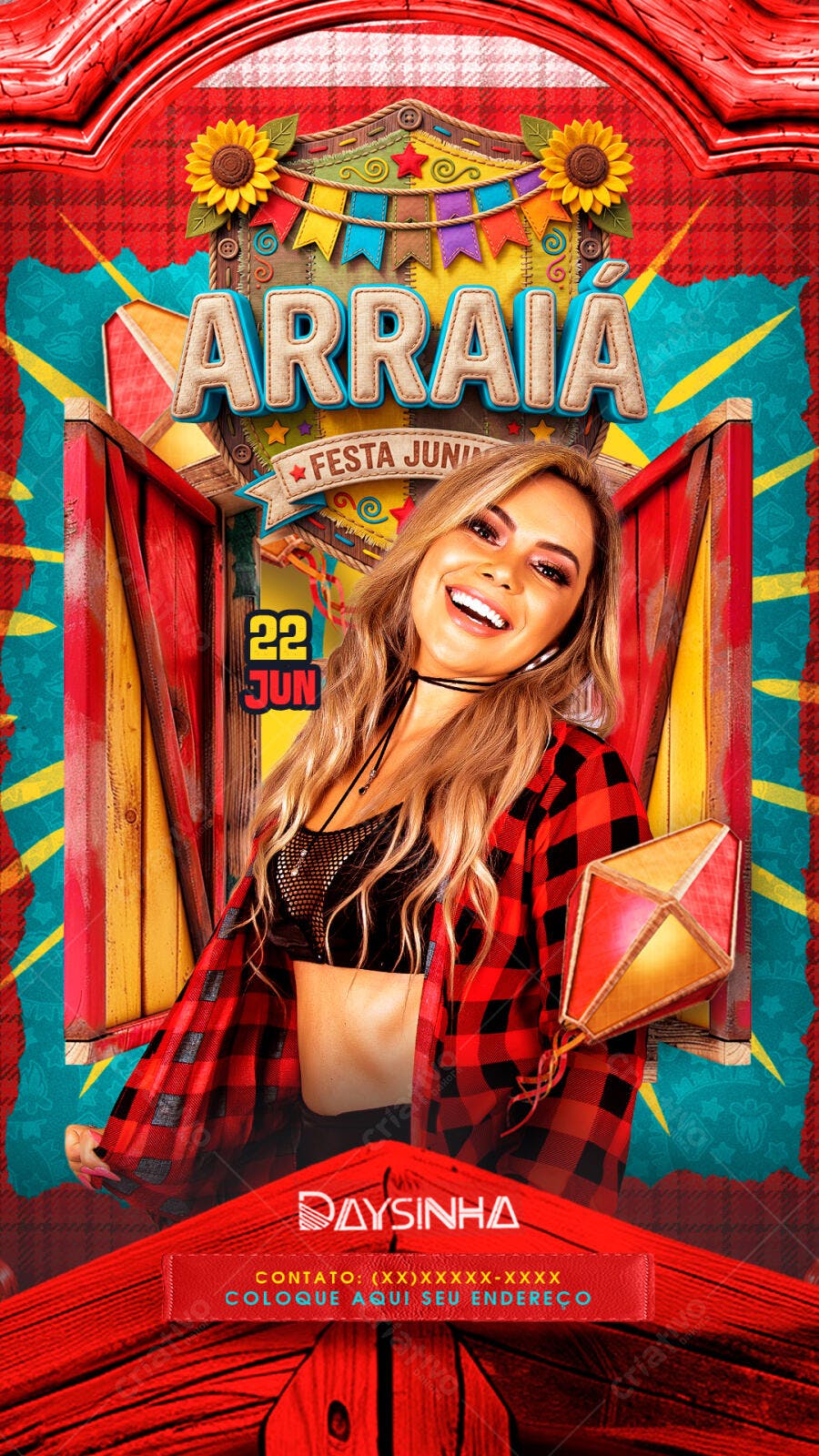 Story Instagram Arraiá Festa Junina 22 Junho PSD Editável