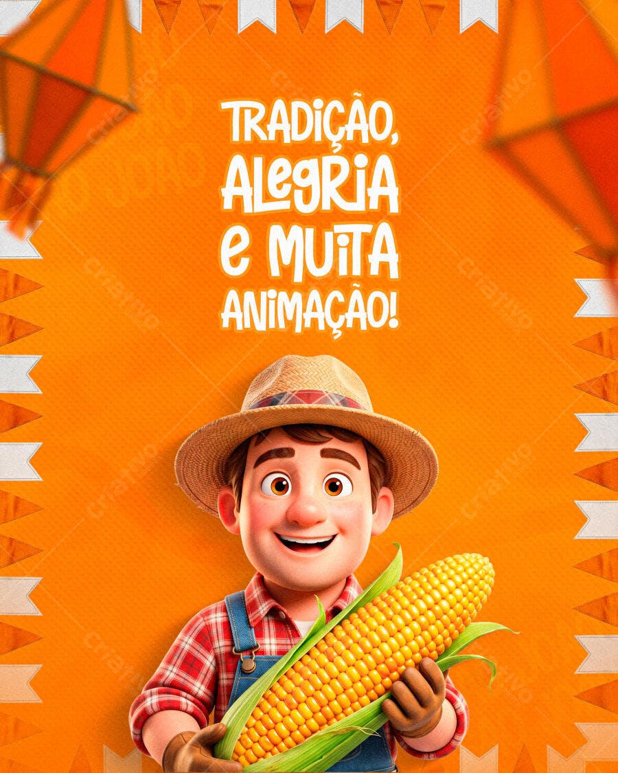 TRADIÇÃO ALEGRIA E MUITA ANIMAÇÃO PSD EDITÁVEL SÃO JOÃO