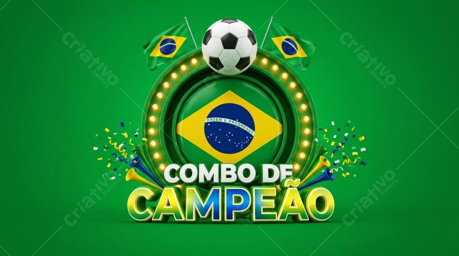 Combo de Campeão Futebol Brasil Bandeira Bola Verde