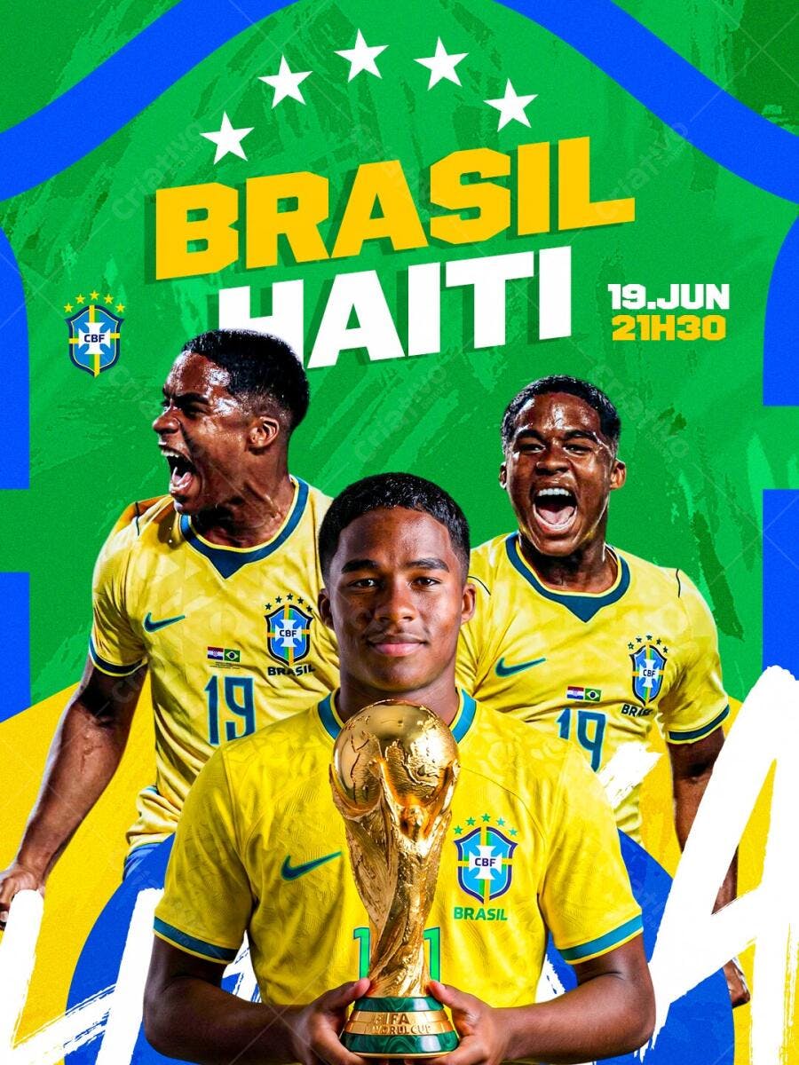 Flyer Brasil Haiti Futebol Copa PSD Editável Junho