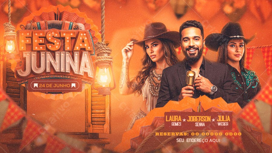 Flyer Festa Junina 24 de Junho Arraial PSD Editável