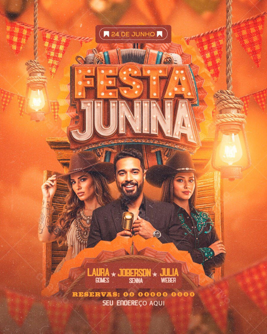 Flyer Festa Junina 24 de Junho Arraial PSD Editável
