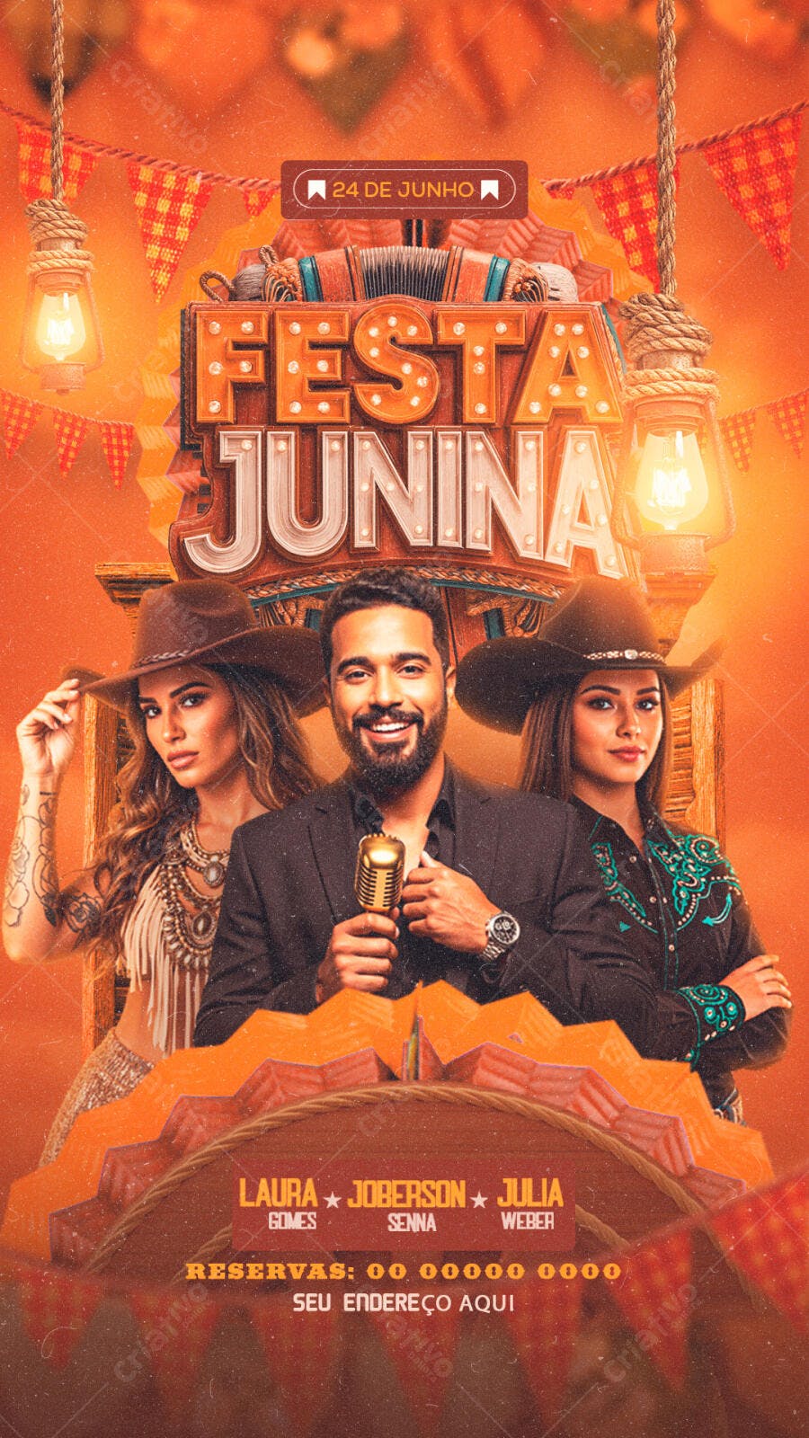 Flyer Festa Junina 24 de Junho Arraial PSD Editável