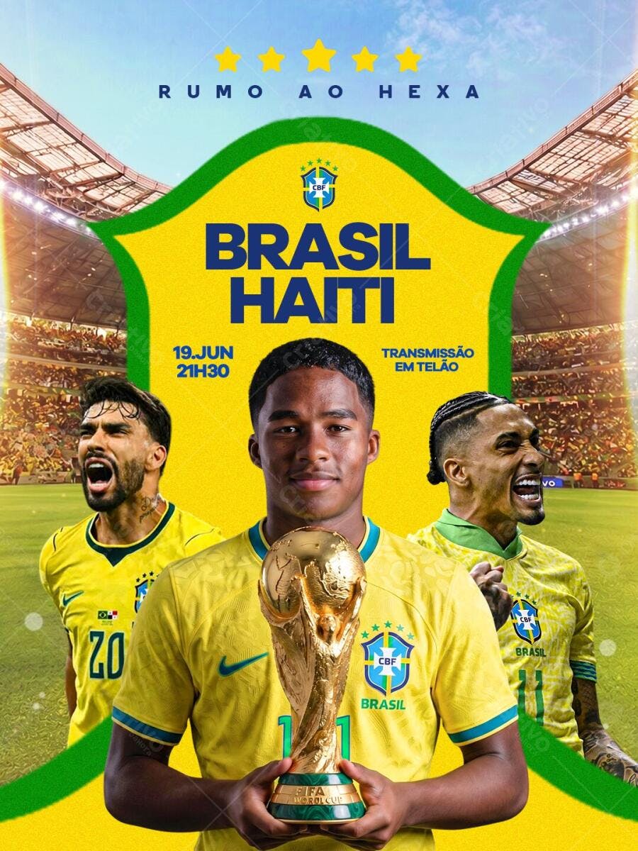 Flyer Jogo Brasil Haiti Copa do Mundo PSD Editável
