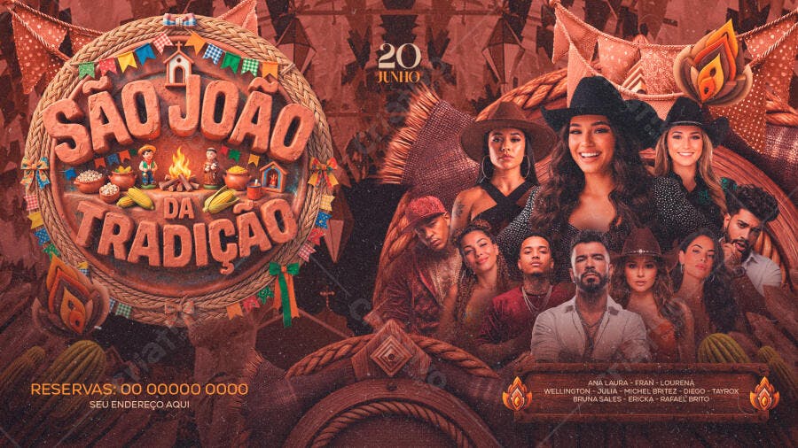 Flyer São João da Tradição Festa Junina 20 Junho PSD Editável