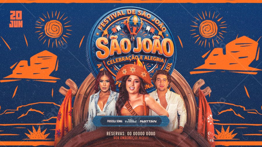 Flyer São João Festa Junina Junho PSD Editável