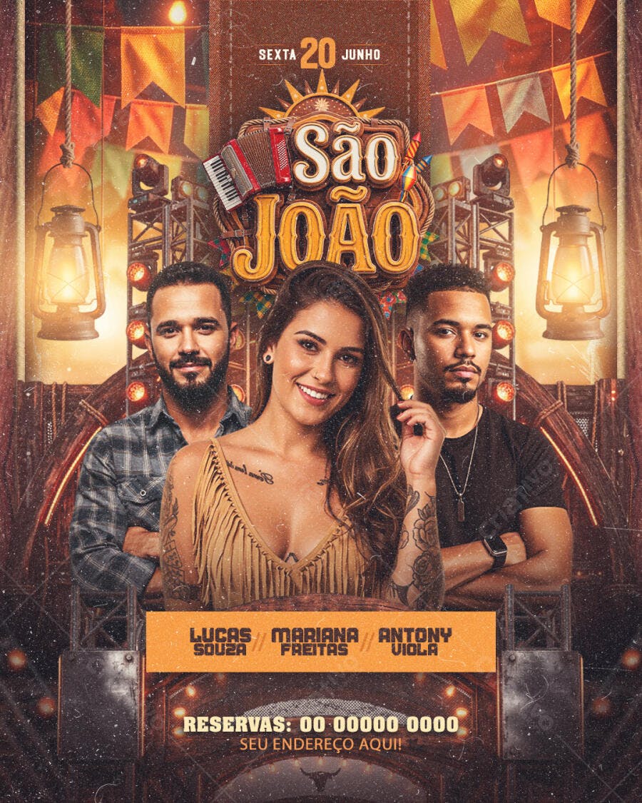 Flyer São João Festa Junina Junho PSD Editável