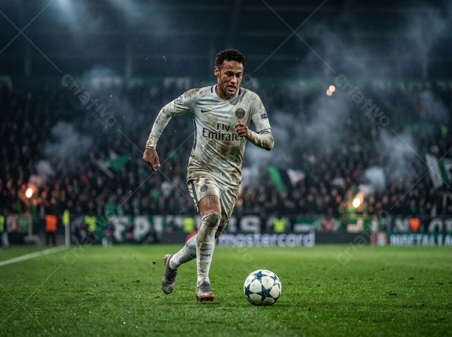 Foto Neymar Jogando Futebol Campo Gramado Molhado