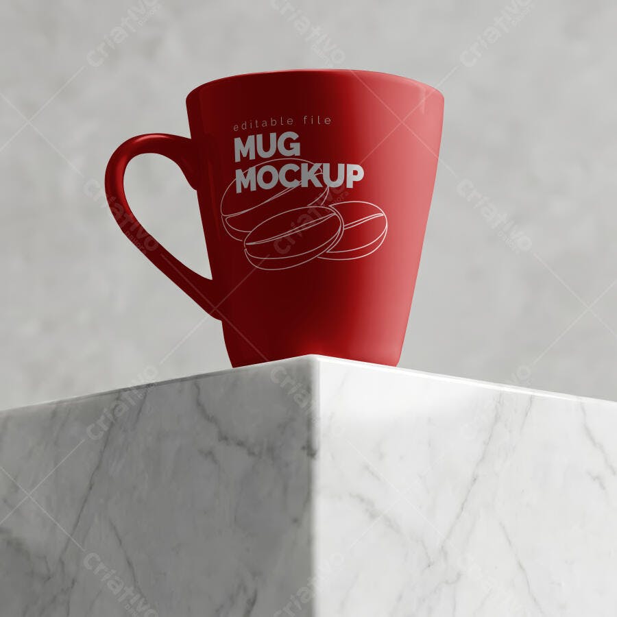Mockup Caneca Vermelha Frontal Estilo Minimalista Editável