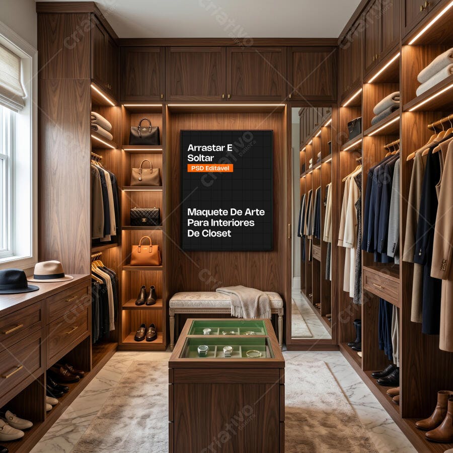 Mockup Interior Closet Armário Madeira Realista Editável