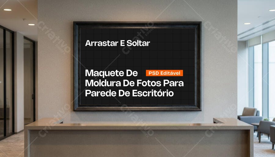Mockup Moldura de Fotos Parede Escritório Editável