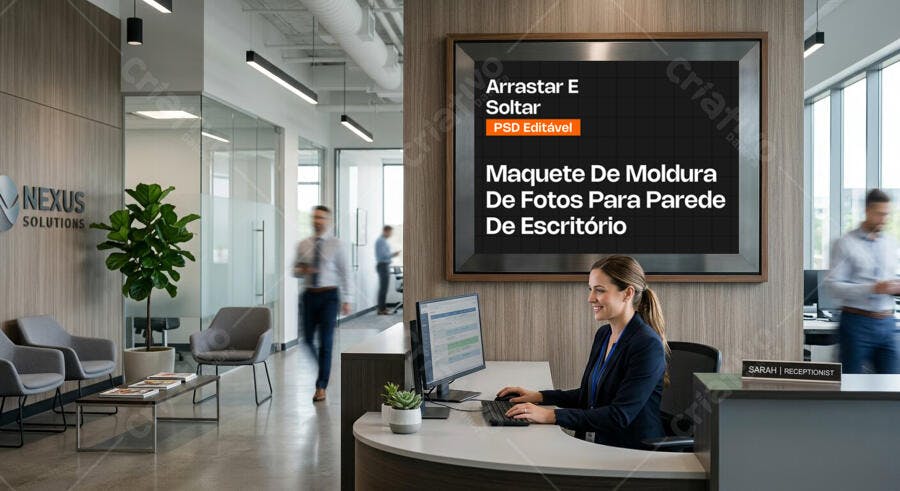Mockup Moldura Digital Parede Escritório Realista Editável
