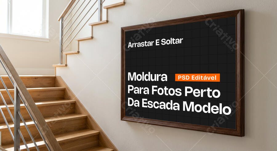Mockup Moldura Quadro Parede Escada Interior Editável