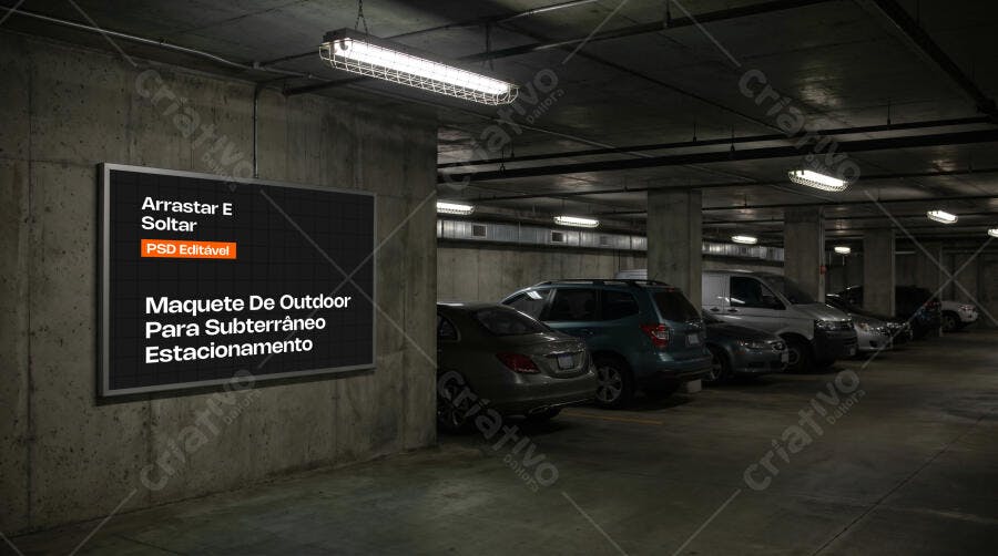 Mockup Outdoor Estacionamento Subterrâneo Parede Concreto Editável