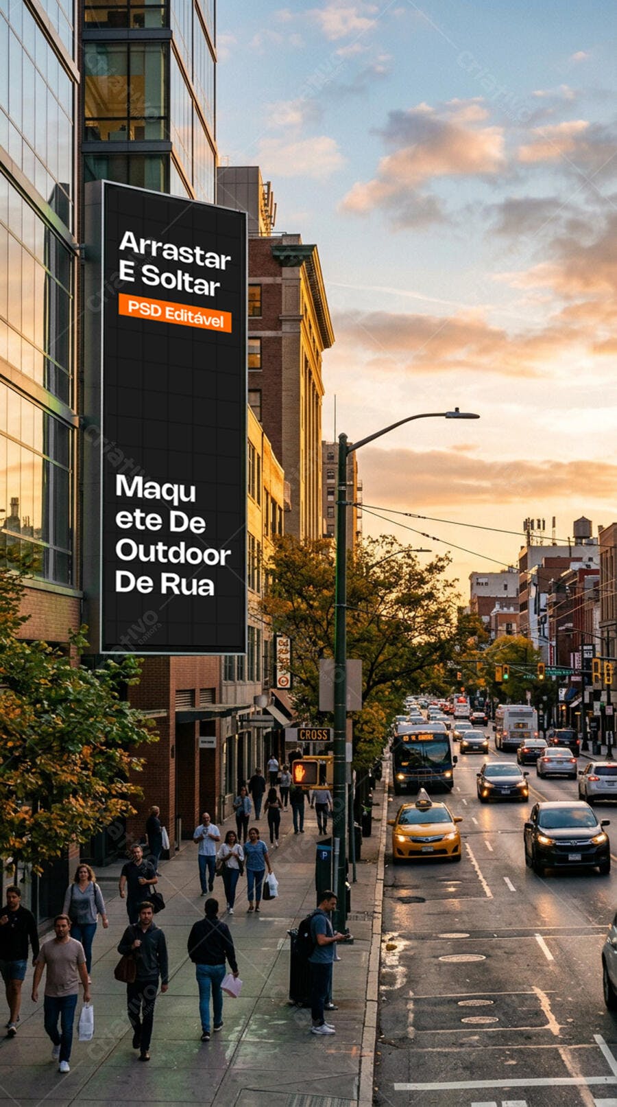 Mockup Outdoor Vertical Prédio Rua Cidade Editável