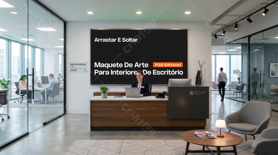 Mockup Painel Digital Escritório Recepção Realista Editável
