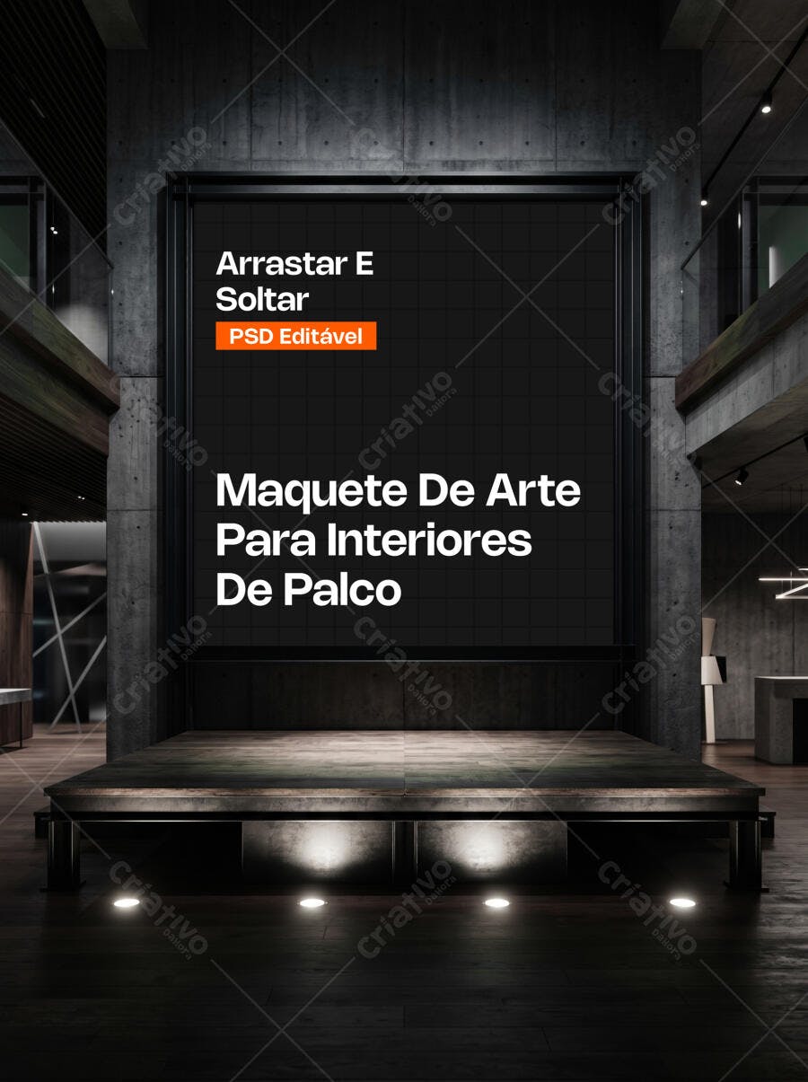 Mockup Painel Grande Palco Interior Concreto Editável
