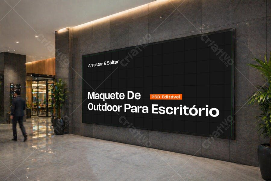 Mockup Painel Outdoor Escritório Parede Cinza Editável