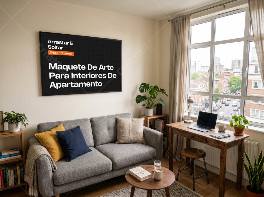 Mockup Quadro Arte Parede Sala Apartamento Editável