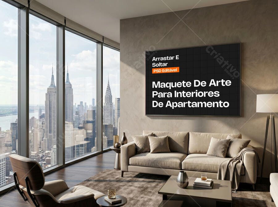Mockup Quadro Arte Parede Sala Apartamento Luxo Editável