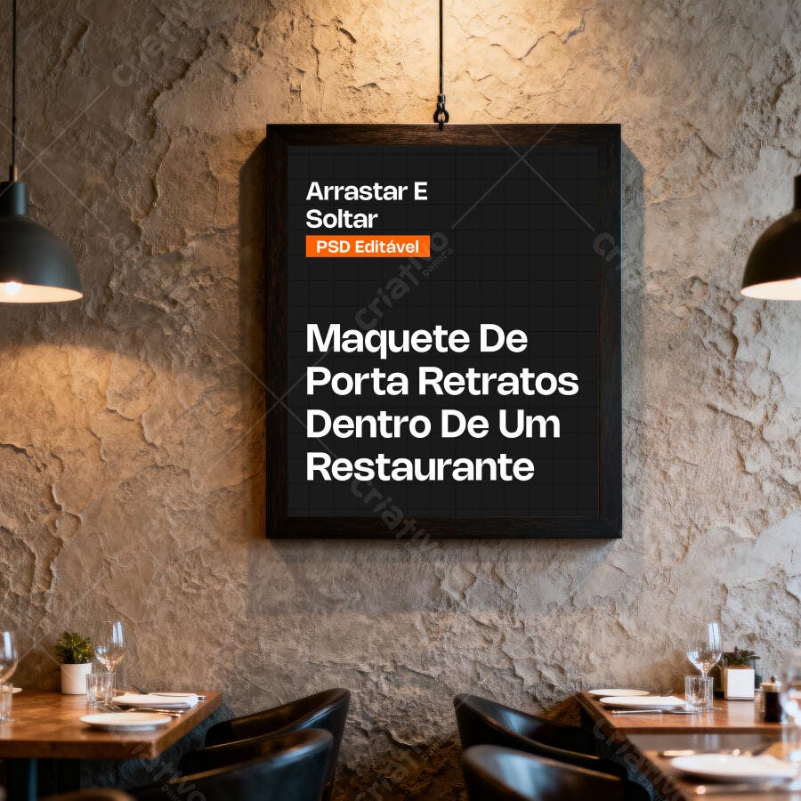 Mockup Quadro Menu Restaurante Parede Pedra Editável
