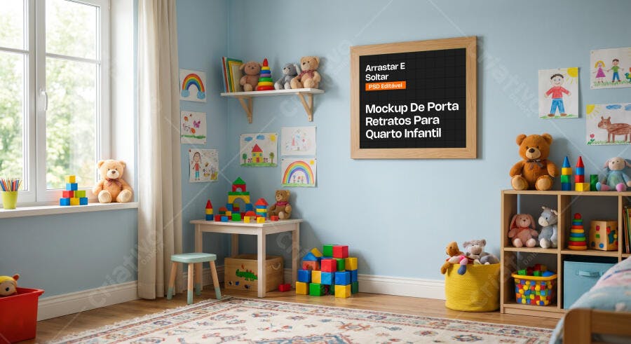 Mockup Quadro Negro Parede Quarto Infantil Realista Editável