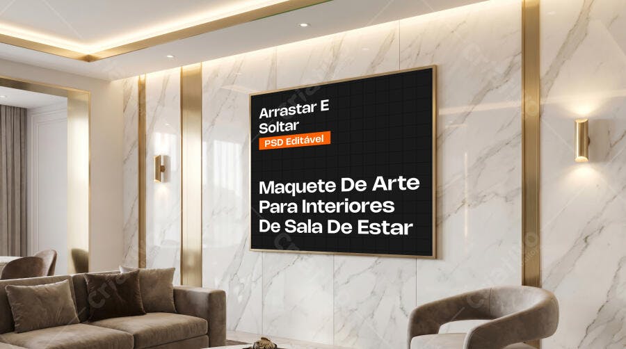 Mockup Quadro Parede Sala de Estar Luxo Editável
