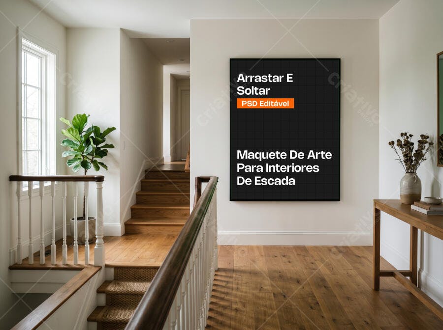 Mockup Quadro Parede Sala Escada Interna Editável