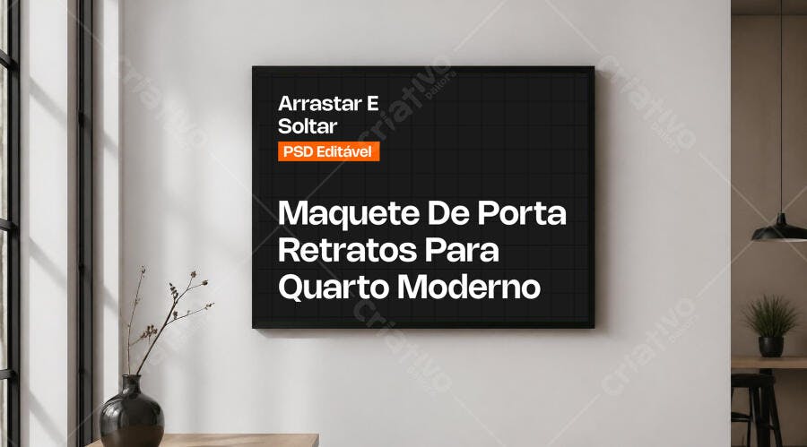 Mockup Quadro Porta Retratos Parede Quarto Moderno Editável