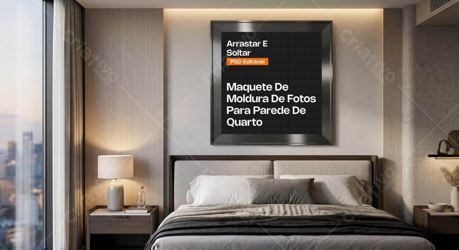 Mockup Realista Moldura Quadro Parede Quarto Editável