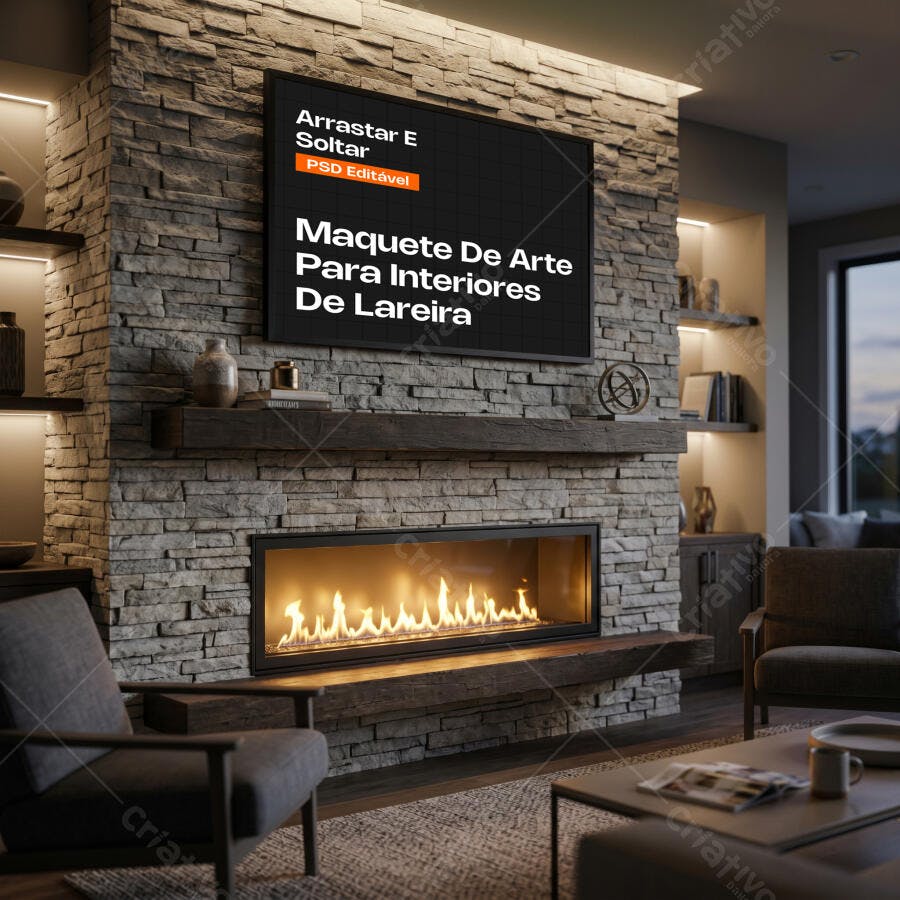 Mockup TV Lareira Sala de Estar Realista Editável