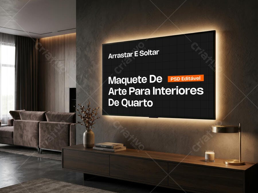 Mockup TV Sala de Estar Ambiente Interno Realista Editável