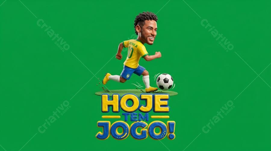 Neymar Cartoon Jogando Futebol Hoje Tem Jogo Fundo Verde
