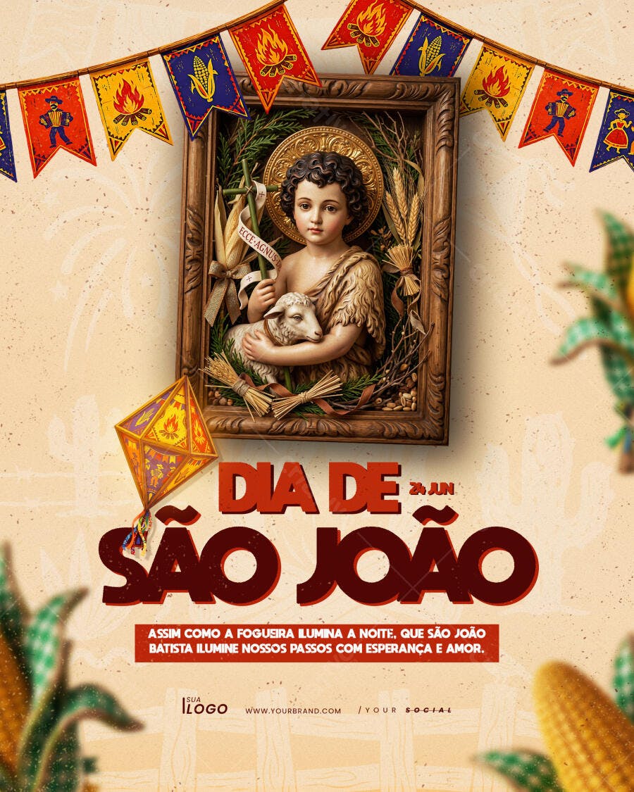 Post Dia de São João 24 Junho Festa Junina PSD Editável