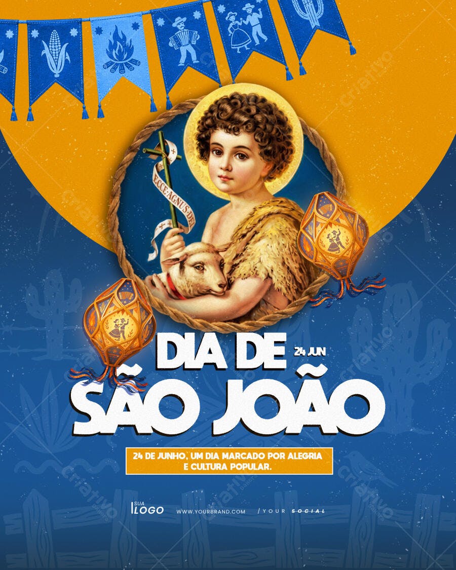 Post Instagram Dia de São João 24 Junho PSD Editável