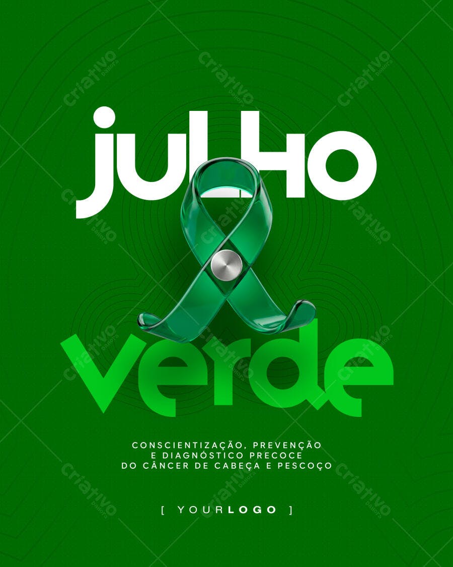 Post Julho Verde Conscientização Câncer Cabeça Pescoço PSD Editável