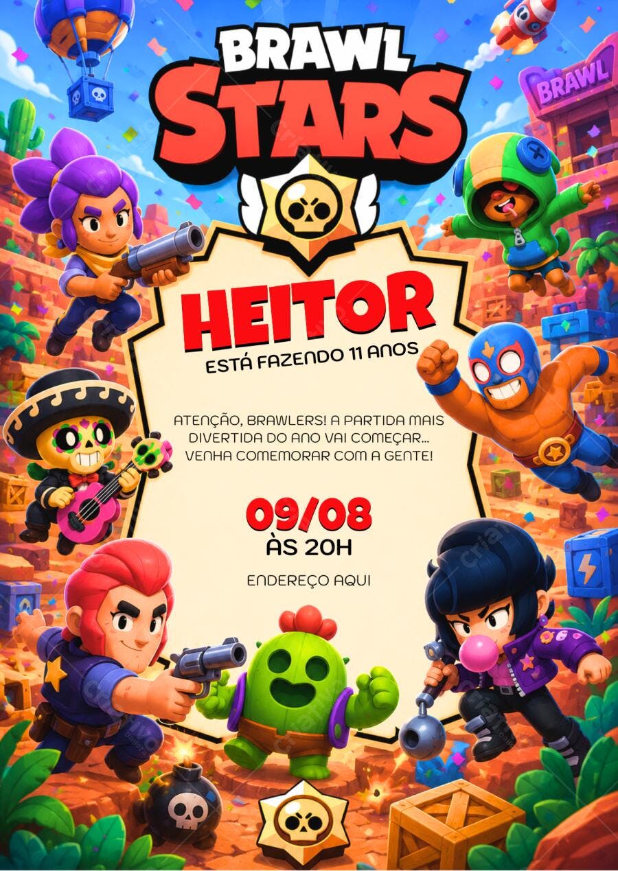 Convite Aniversário Brawl Stars 11 Anos Editável