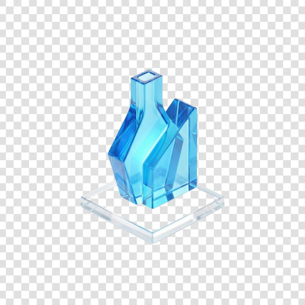 Elemento 3D Abstrato Azul Geométrico PNG Fundo Transparente