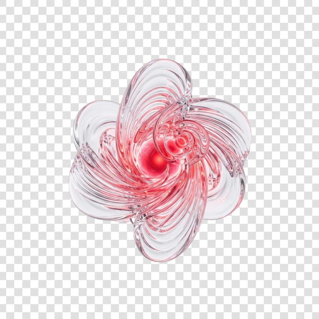 Elemento 3D Abstrato Coração Vermelho Vidro PNG Fundo Transparente