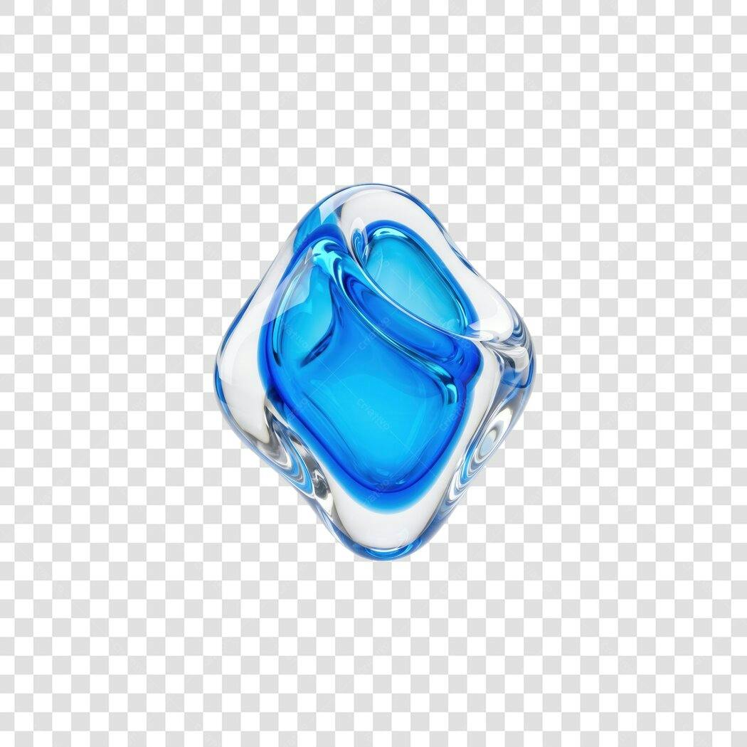 Elemento 3D Abstrato Vidro Azul PNG Fundo Transparente
