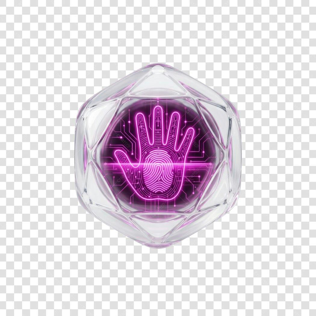 Elemento 3D Biometria Digital Mão Neon PNG Fundo Transparente