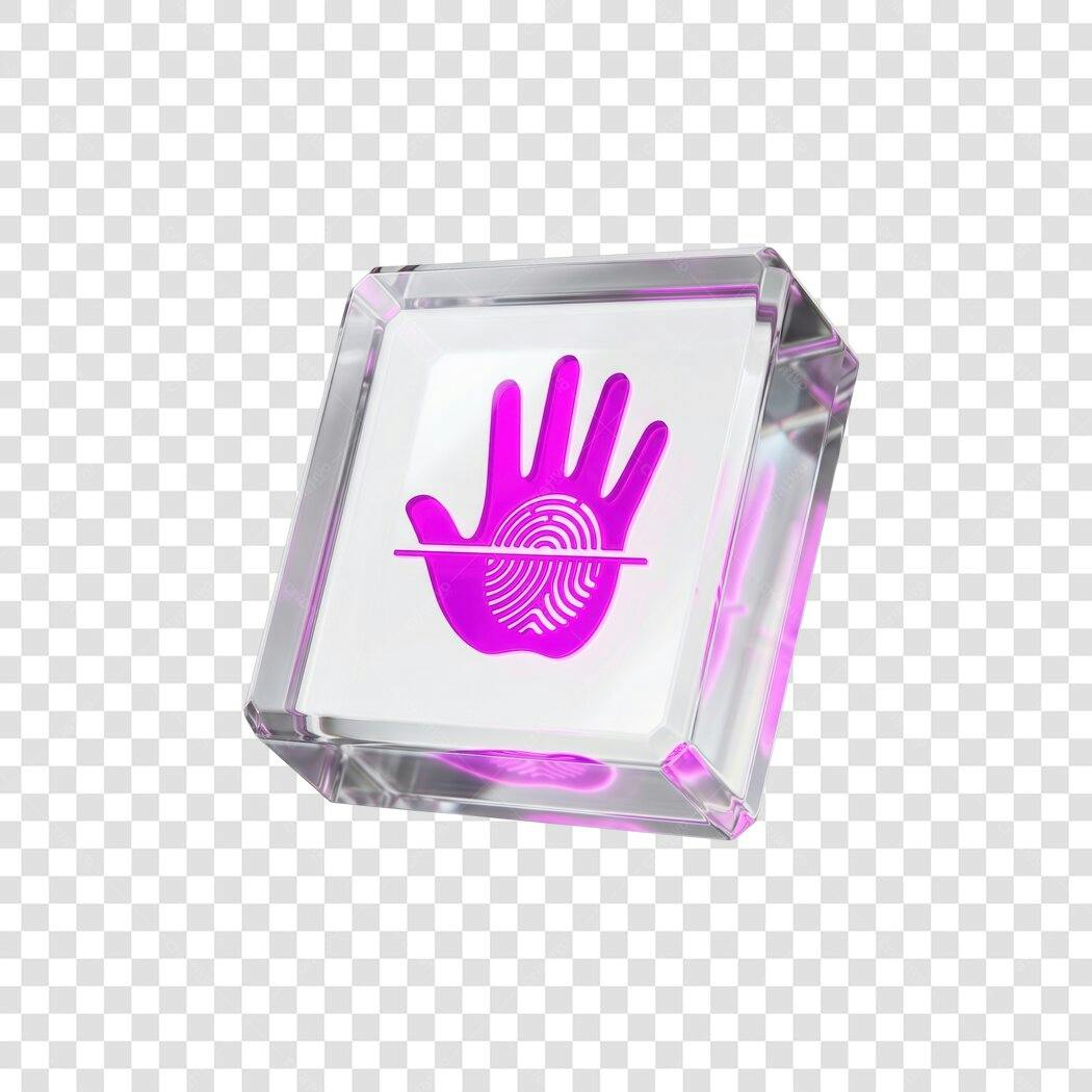 Elemento 3D Biometria Mão Roxo Segurança PNG Fundo Transparente