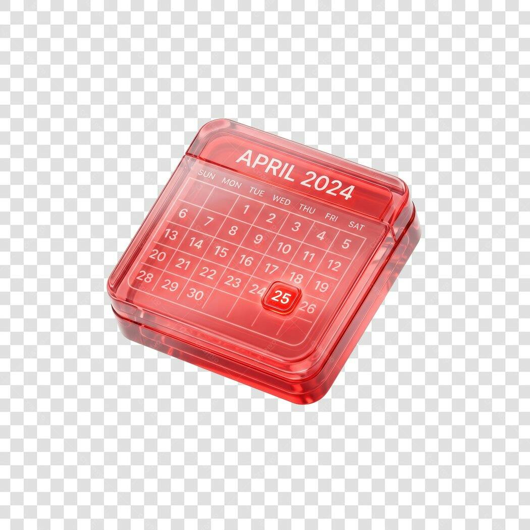 Elemento 3D Calendário Abril 2024 Vermelho PNG Fundo Transparente