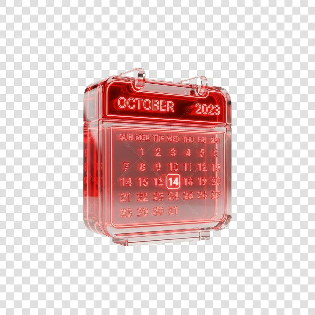 Elemento 3D Calendário Outubro 2023 Vermelho Transparente PNG Sem Fundo