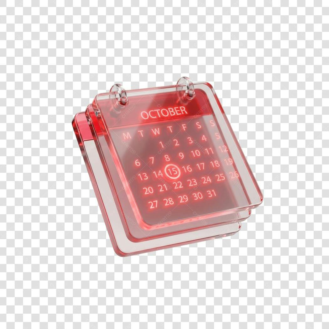 Elemento 3D Calendário Outubro Rosa 15 Outubro PNG Fundo Transparente