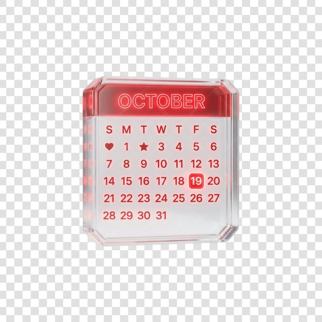 Elemento 3D Calendário Outubro Rosa 19 Outubro PNG Fundo Transparente