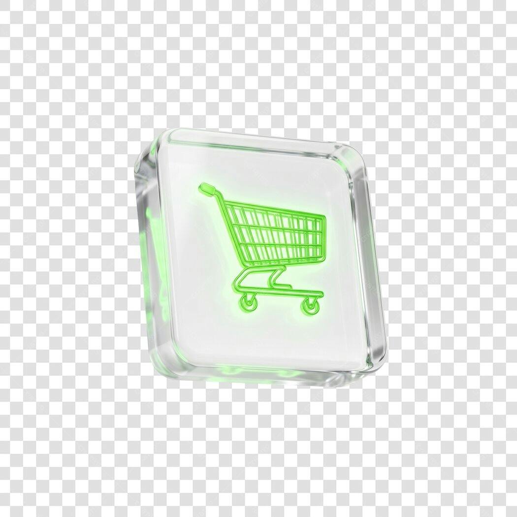 Elemento 3D Carrinho Compras Verde Neon PNG Fundo Transparente
