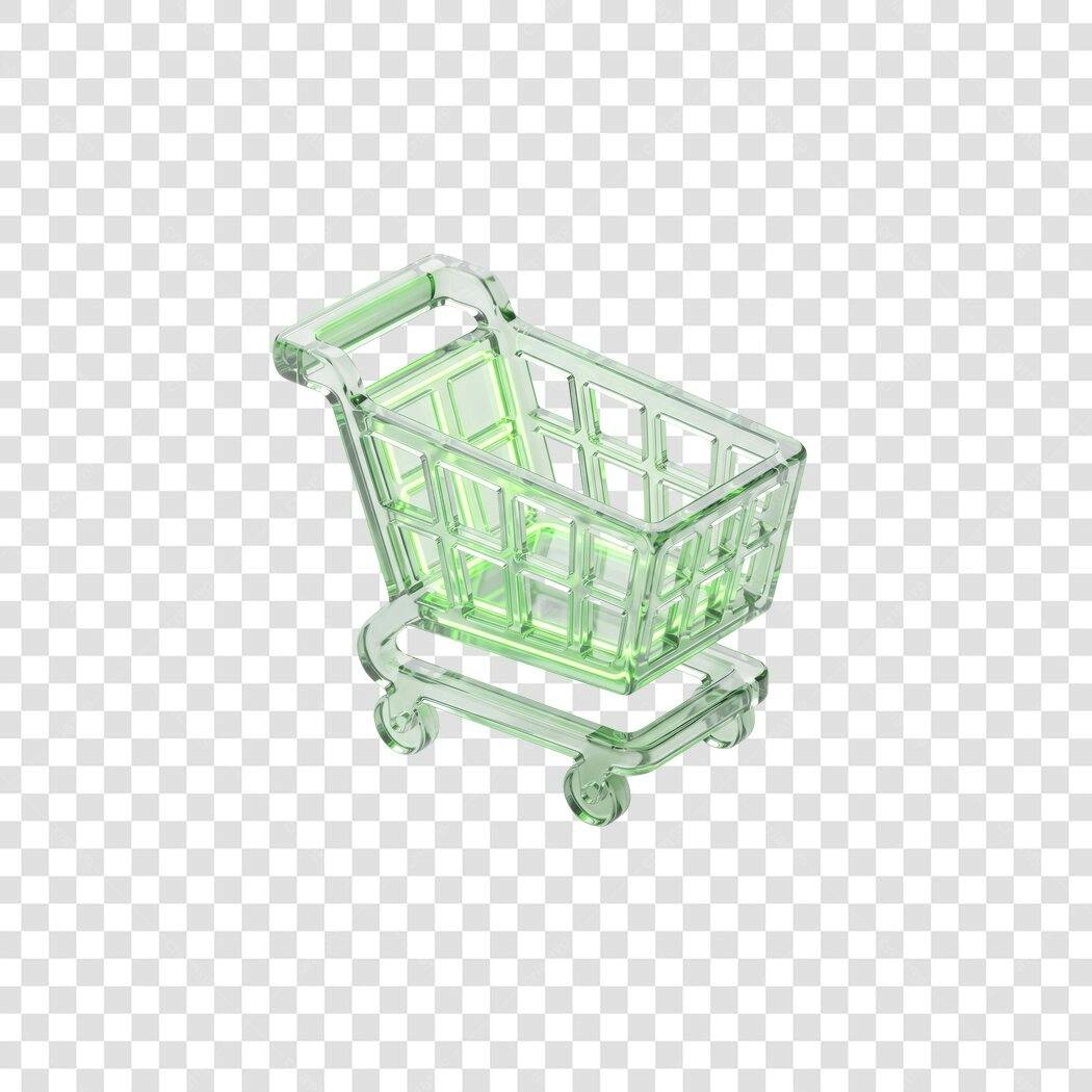 Elemento 3D Carrinho Compras Verde Transparente PNG Fundo Transparente
